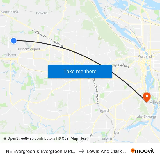 NE Evergreen & Evergreen Middle School to Lewis And Clark College map