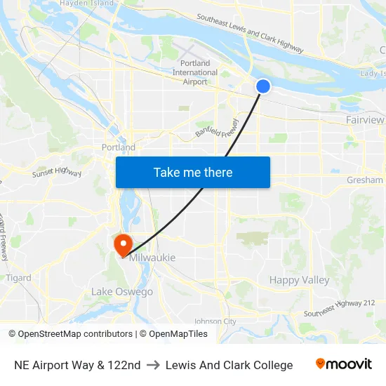 NE Airport Way & 122nd to Lewis And Clark College map