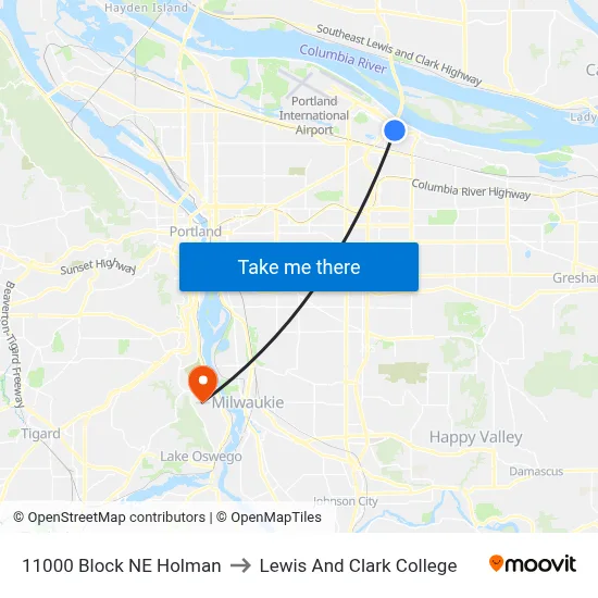 11000 Block NE Holman to Lewis And Clark College map
