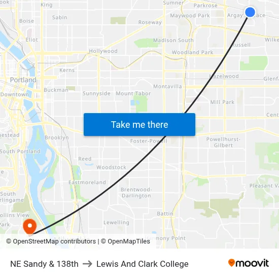 NE Sandy & 138th to Lewis And Clark College map