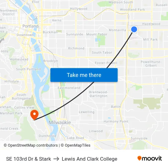 SE 103rd Dr & Stark to Lewis And Clark College map