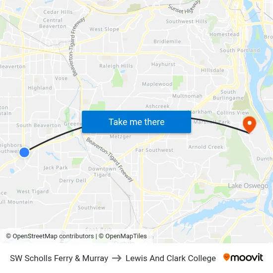 SW Scholls Ferry & Murray to Lewis And Clark College map