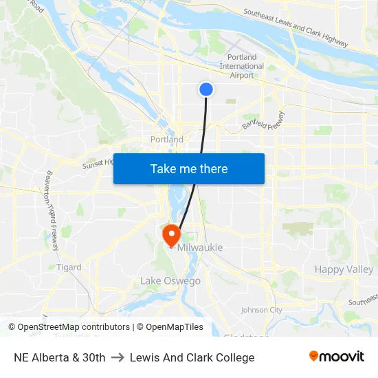 NE Alberta & 30th to Lewis And Clark College map