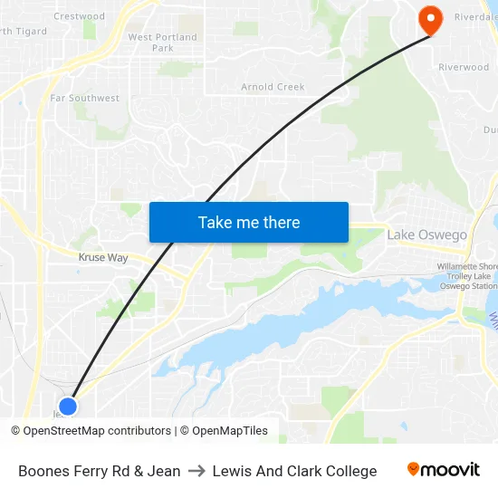 Boones Ferry Rd & Jean to Lewis And Clark College map