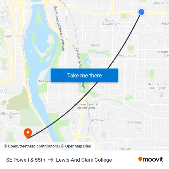SE Powell & 55th to Lewis And Clark College map