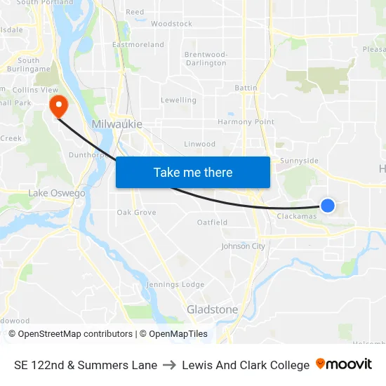 SE 122nd & Summers Lane to Lewis And Clark College map