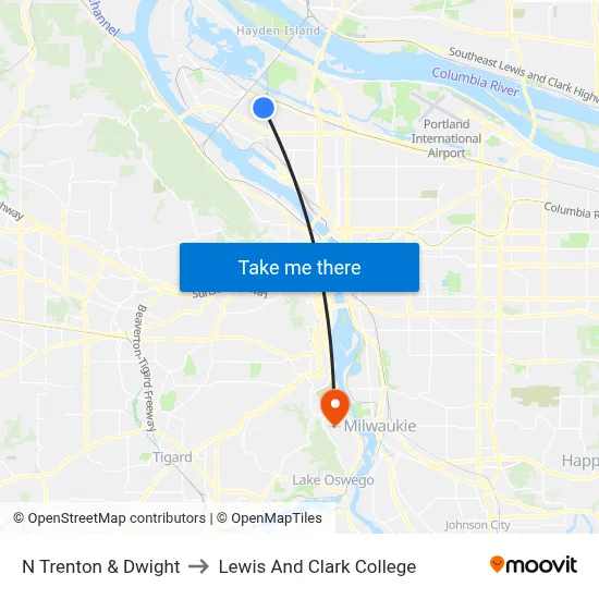 N Trenton & Dwight to Lewis And Clark College map