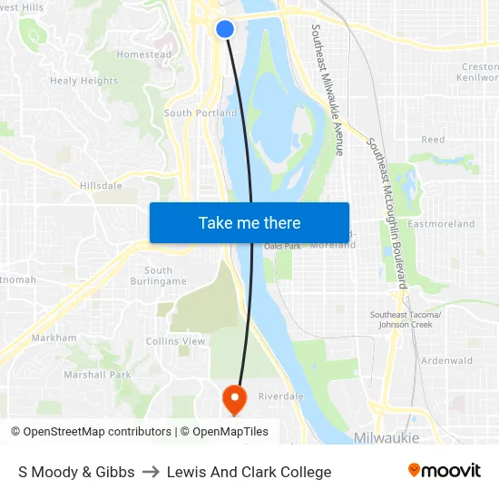 S Moody & Gibbs to Lewis And Clark College map