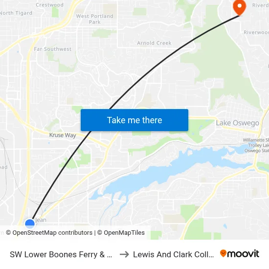 SW Lower Boones Ferry & 65th to Lewis And Clark College map