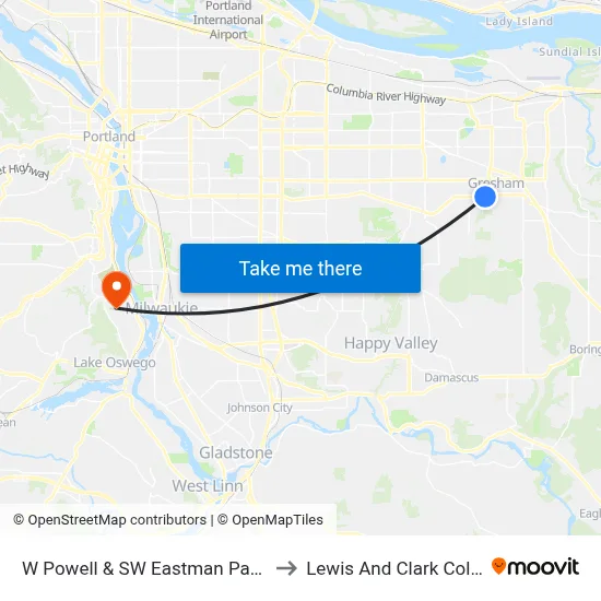 W Powell & SW Eastman Parkway to Lewis And Clark College map
