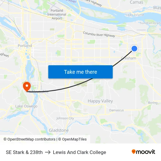 SE Stark & 238th to Lewis And Clark College map