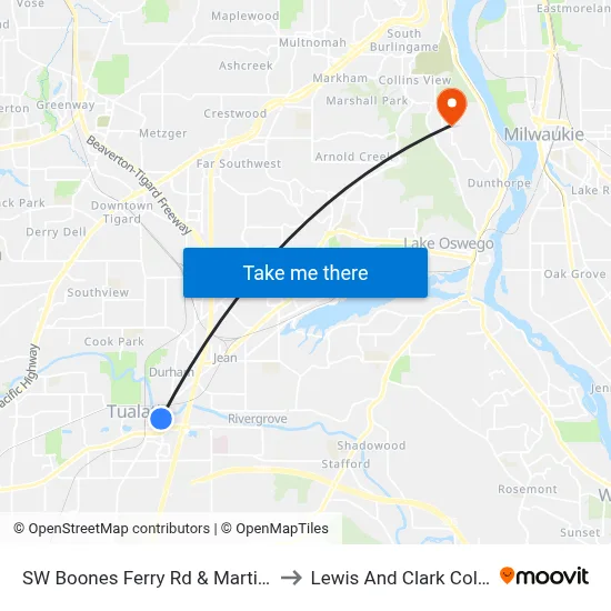 SW Boones Ferry Rd & Martinazzi to Lewis And Clark College map