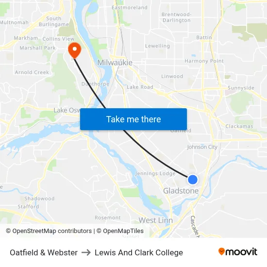 Oatfield & Webster to Lewis And Clark College map