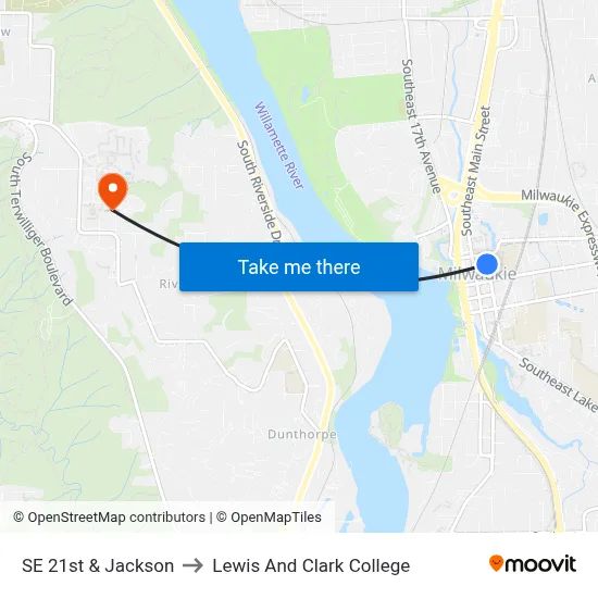 SE 21st & Jackson to Lewis And Clark College map