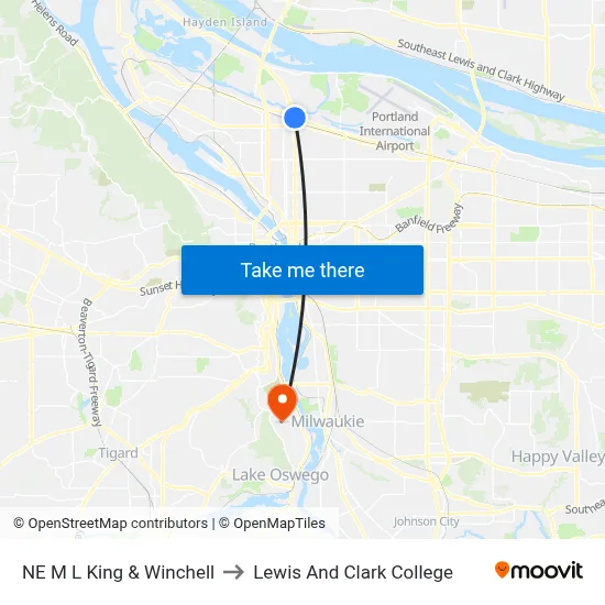 NE M L King & Winchell to Lewis And Clark College map