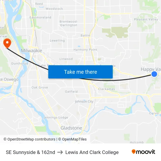 SE Sunnyside & 162nd to Lewis And Clark College map