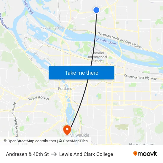 Andresen & 40th St to Lewis And Clark College map
