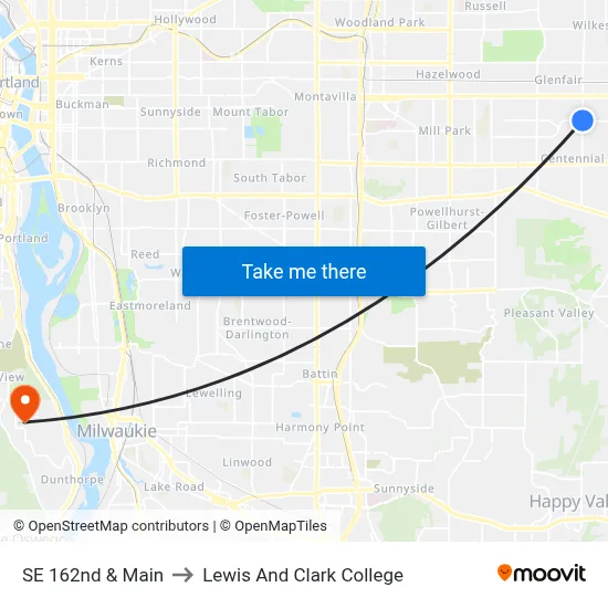 SE 162nd & Main to Lewis And Clark College map