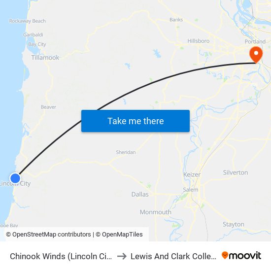 Chinook Winds (Lincoln City) to Lewis And Clark College map