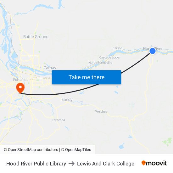 Hood River Public Library to Lewis And Clark College map