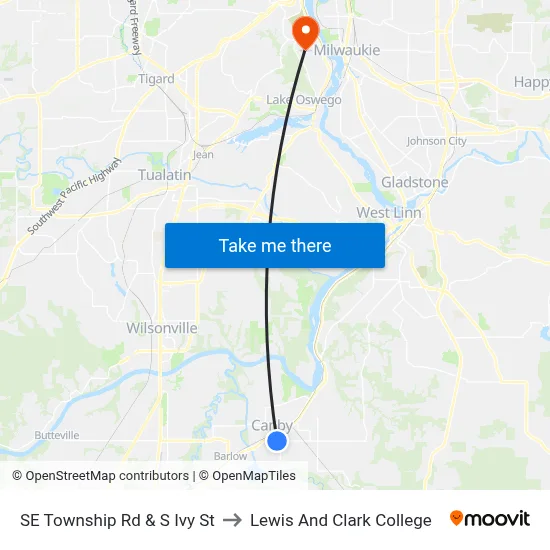 SE Township Rd & S Ivy St to Lewis And Clark College map