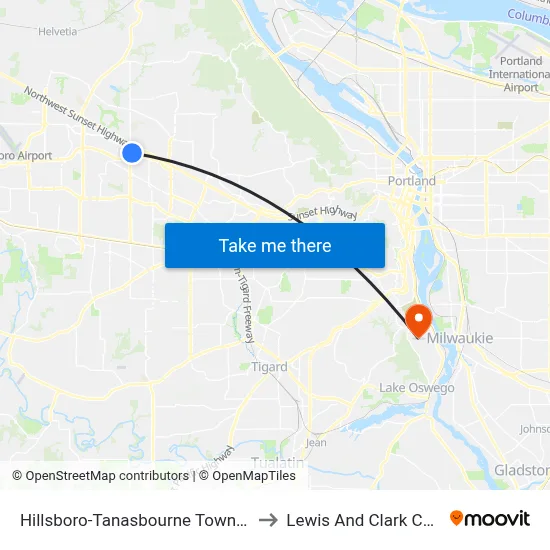 Hillsboro-Tanasbourne Town Center to Lewis And Clark College map