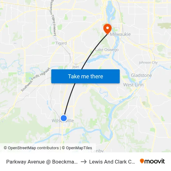 Parkway Avenue @ Boeckman Road to Lewis And Clark College map