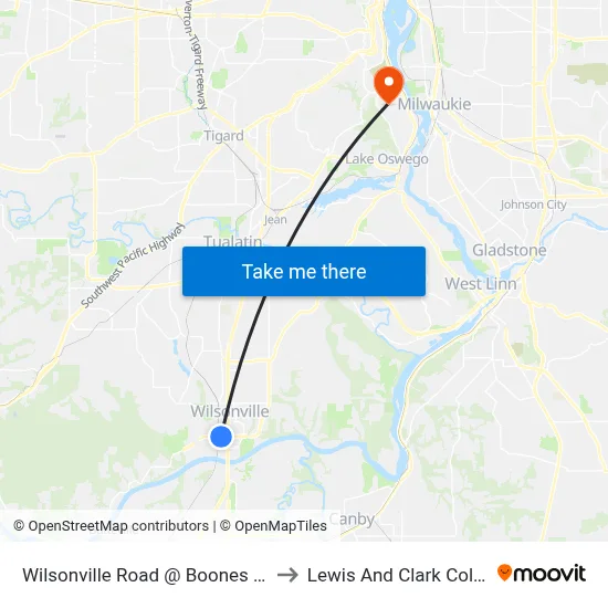 Wilsonville Road @ Boones Ferry to Lewis And Clark College map
