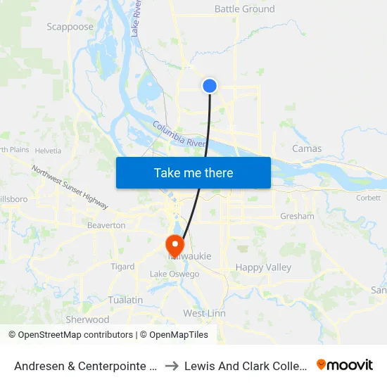 Andresen & Centerpointe Dr to Lewis And Clark College map
