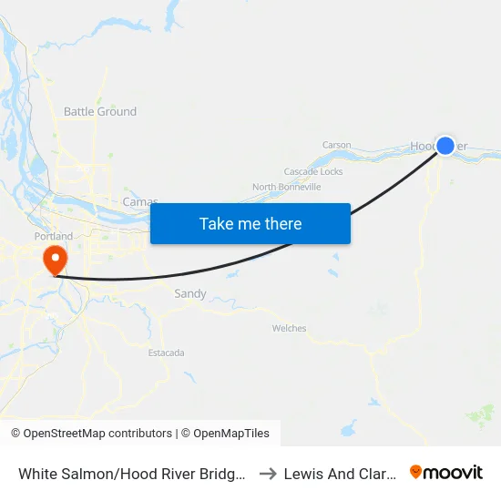 White Salmon/Hood River Bridge Park And Ride to Lewis And Clark College map