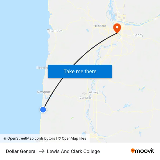 Dollar General to Lewis And Clark College map