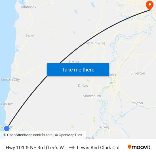 Hwy 101 & NE 3rd (Lee's Wok) to Lewis And Clark College map