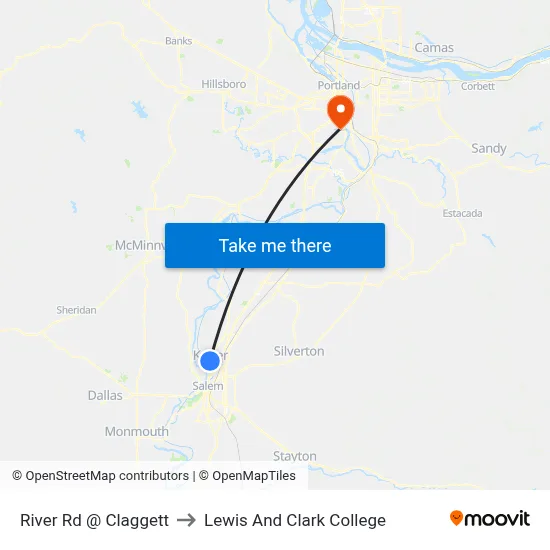 River Rd @ Claggett to Lewis And Clark College map