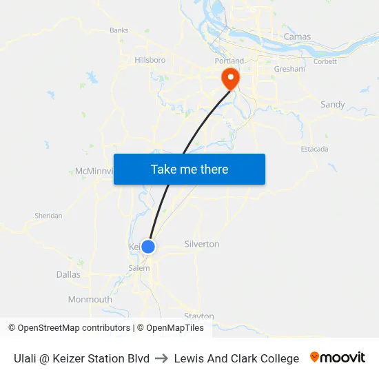 Ulali @ Keizer Station Blvd to Lewis And Clark College map