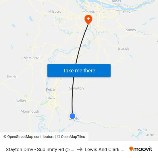 Stayton Dmv - Sublimity Rd @ Golf Club to Lewis And Clark College map