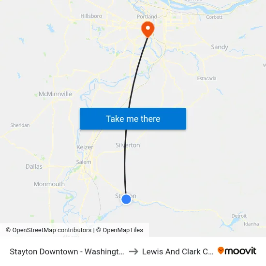 Stayton Downtown - Washington @ 4th to Lewis And Clark College map