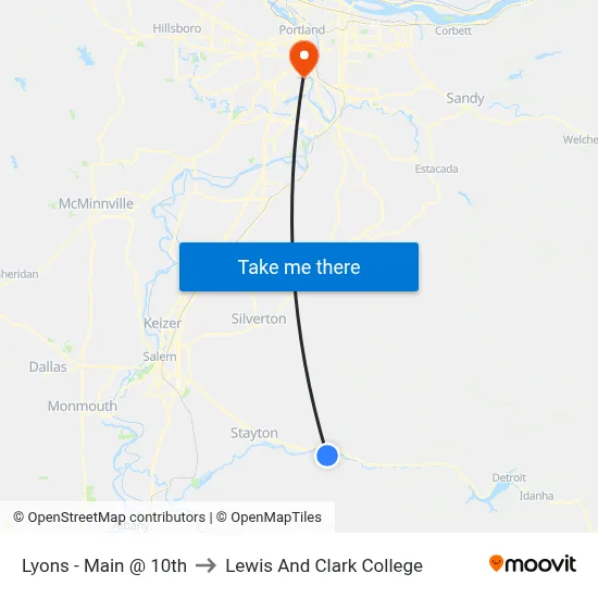 Lyons - Main @ 10th to Lewis And Clark College map