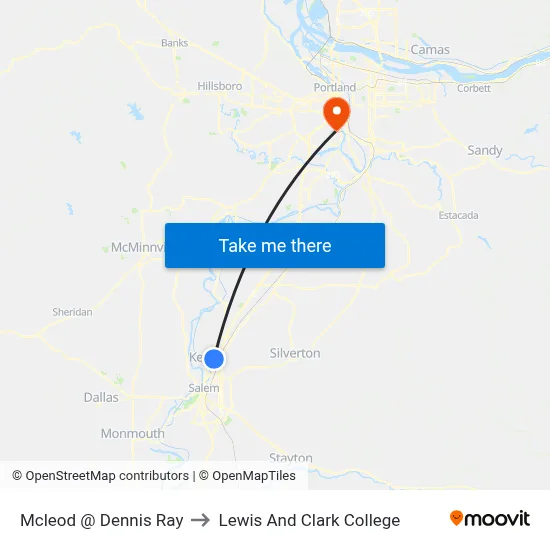 Mcleod @ Dennis Ray to Lewis And Clark College map