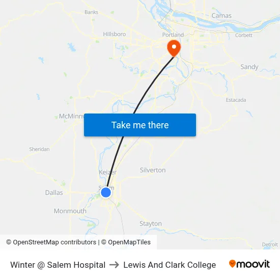 Winter @ Salem Hospital to Lewis And Clark College map