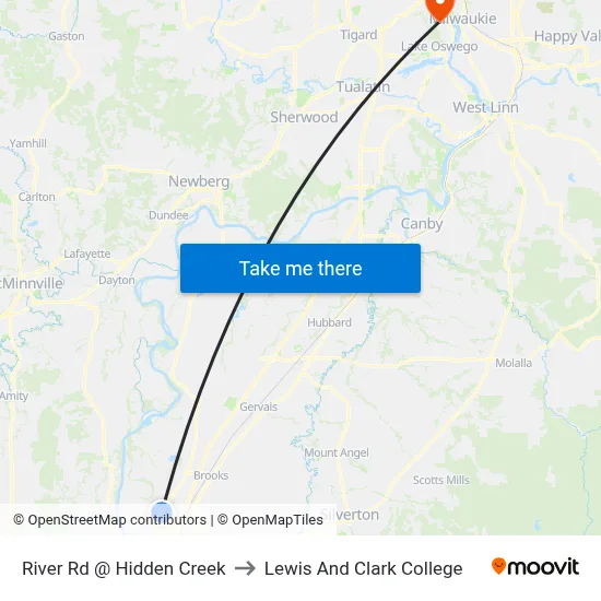 River Rd @ Hidden Creek to Lewis And Clark College map