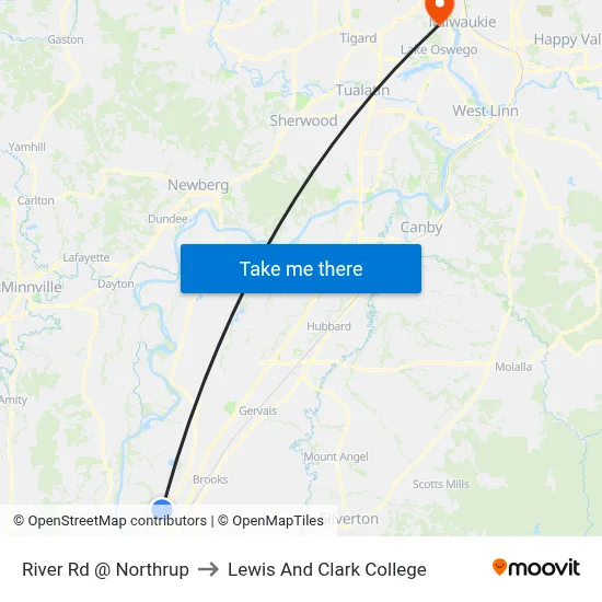 River Rd @ Northrup to Lewis And Clark College map