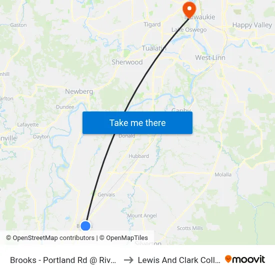 Brooks - Portland Rd @ Riverton to Lewis And Clark College map