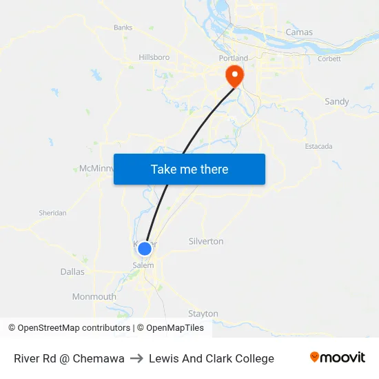 River Rd @ Chemawa to Lewis And Clark College map