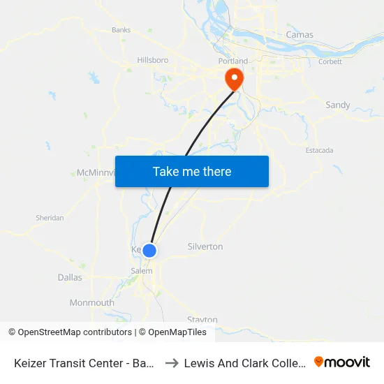 Keizer Transit Center - Bay A to Lewis And Clark College map