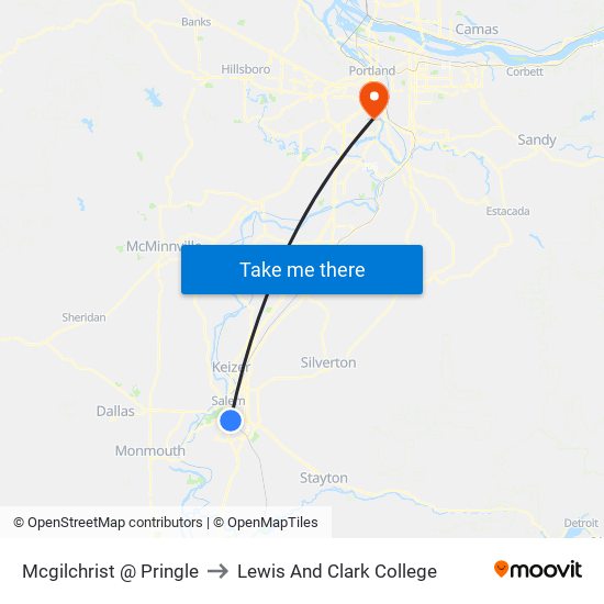 Mcgilchrist @ Pringle to Lewis And Clark College map