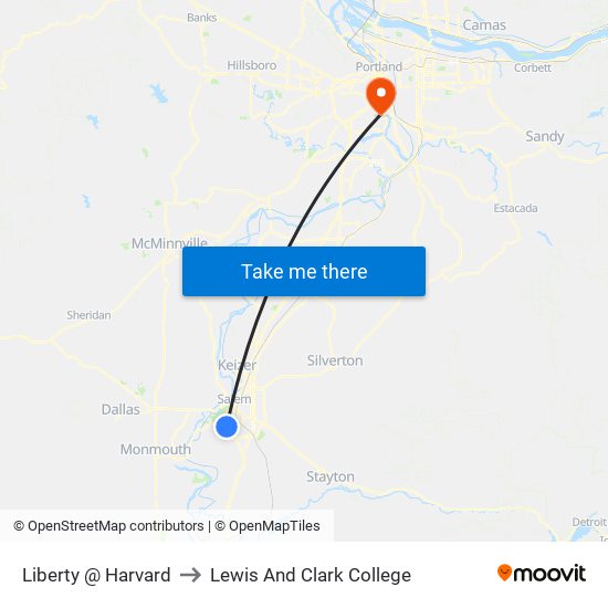 Liberty @ Harvard to Lewis And Clark College map