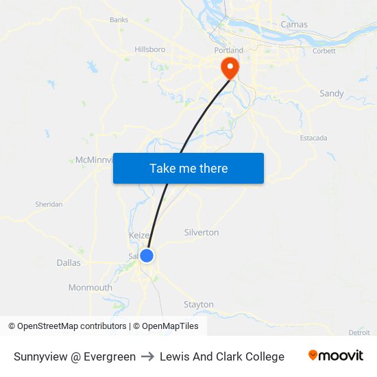 Sunnyview @ Evergreen to Lewis And Clark College map