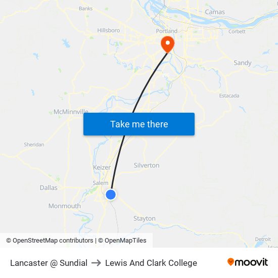 Lancaster @ Sundial to Lewis And Clark College map