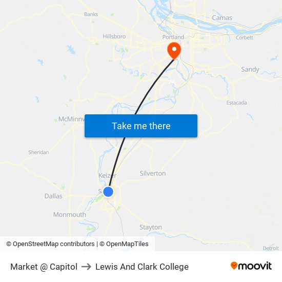 Market @ Capitol to Lewis And Clark College map