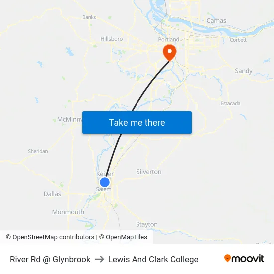 River Rd @ Glynbrook to Lewis And Clark College map